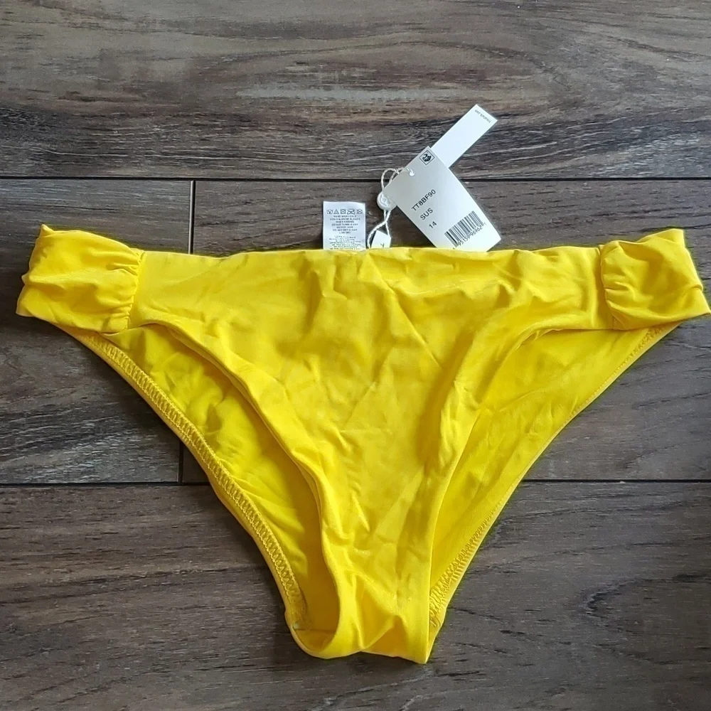 NWT Trina Turk Womens Key Dolid Shirred Side Hipster  Bikini Swim Plus Sz 14